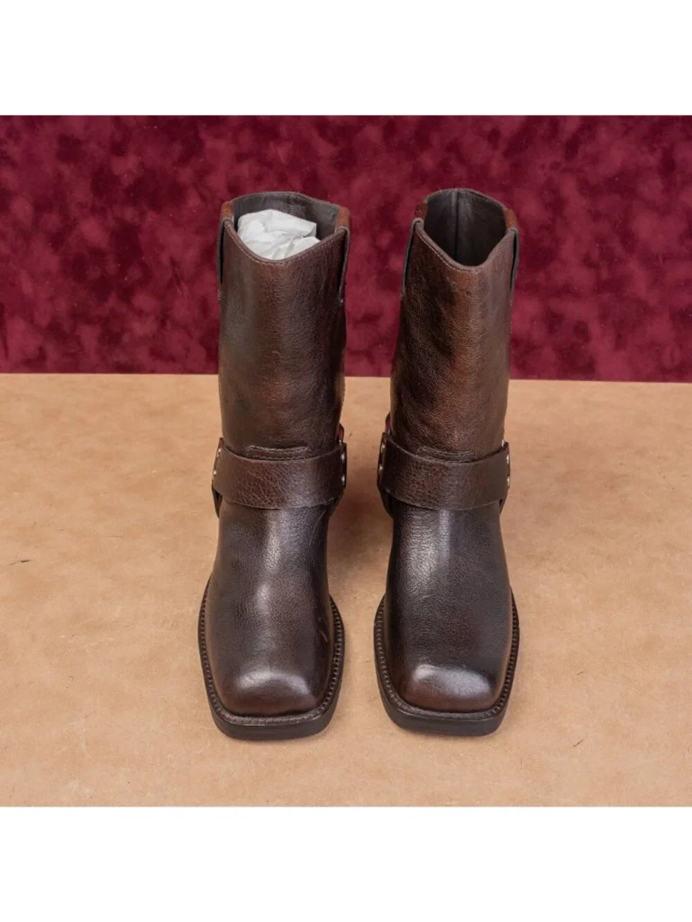 Tory Burch Women Double T Moto Fashion Dark Brown Leather Harness Boots sz 6